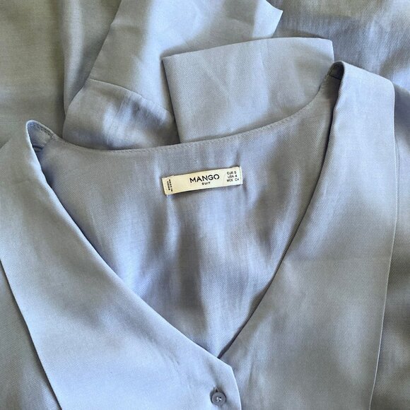 MANGO Oversized Blouse Light Blue Tunic Blouse Sz 4 (fits S to M) - Picture 4 of 5